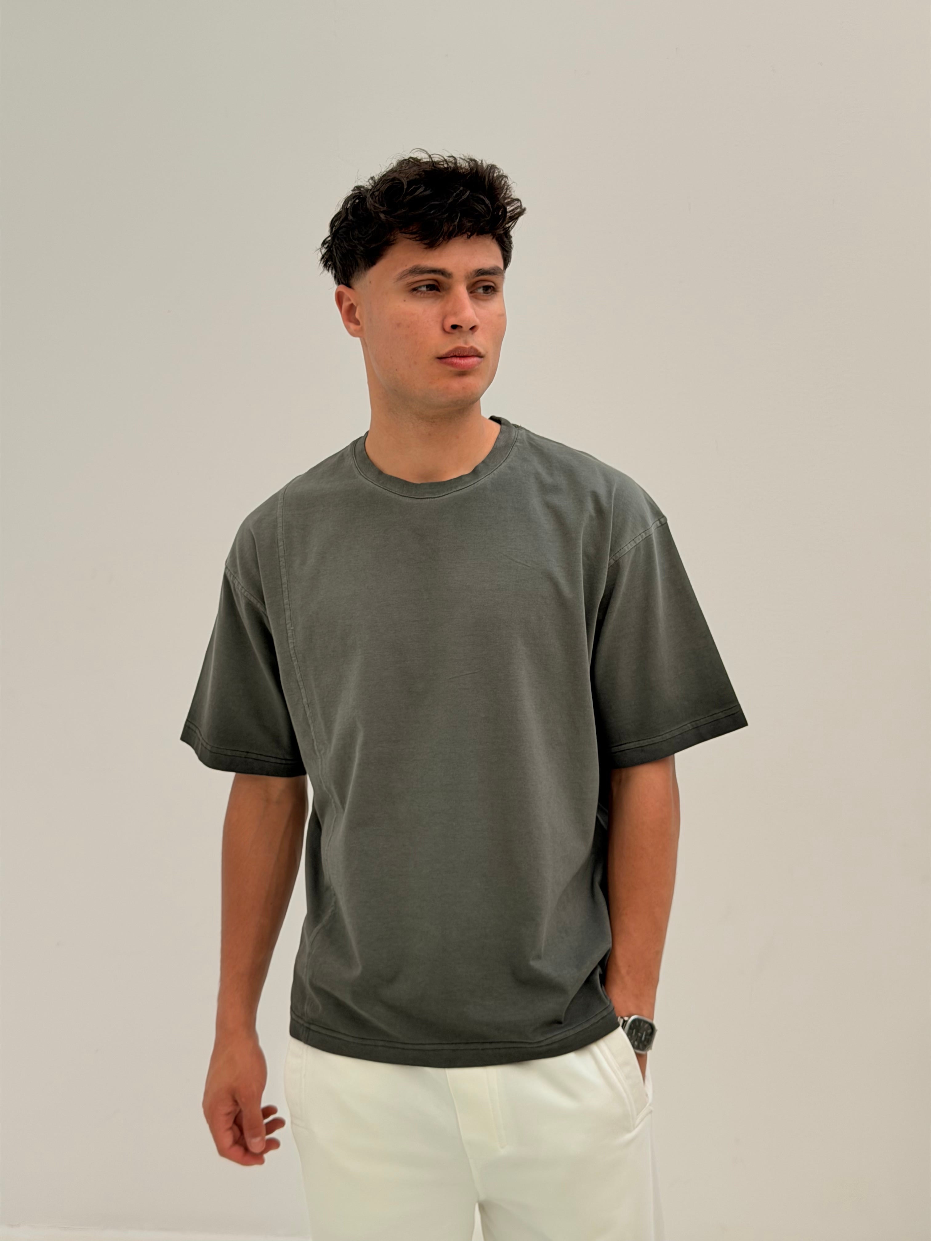OVERSIZED SIDE LINE TEE BASIC - WASHED GREY