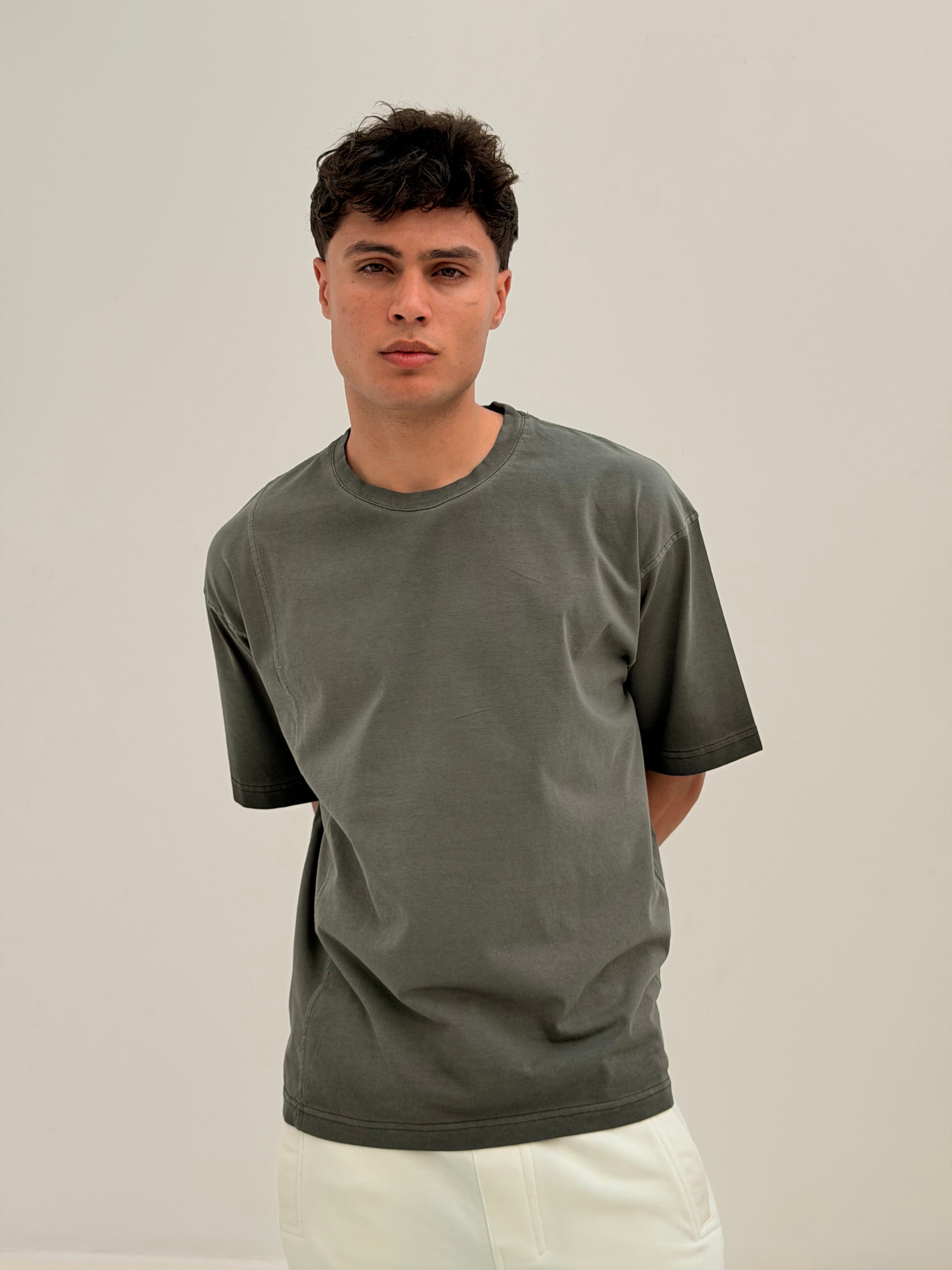 OVERSIZED SIDE LINE TEE BASIC - WASHED GREY