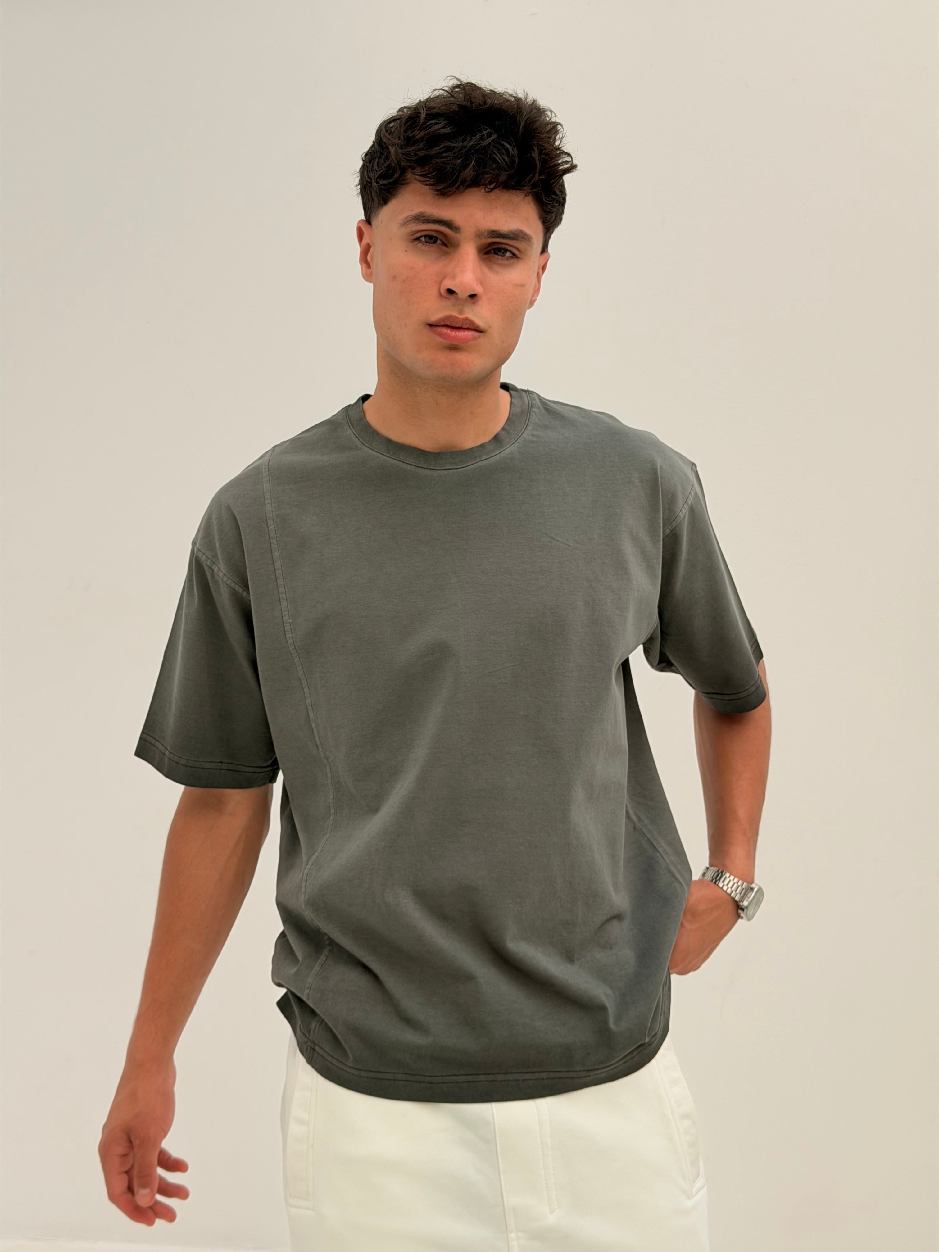 OVERSIZED SIDE LINE TEE BASIC - WASHED GREY
