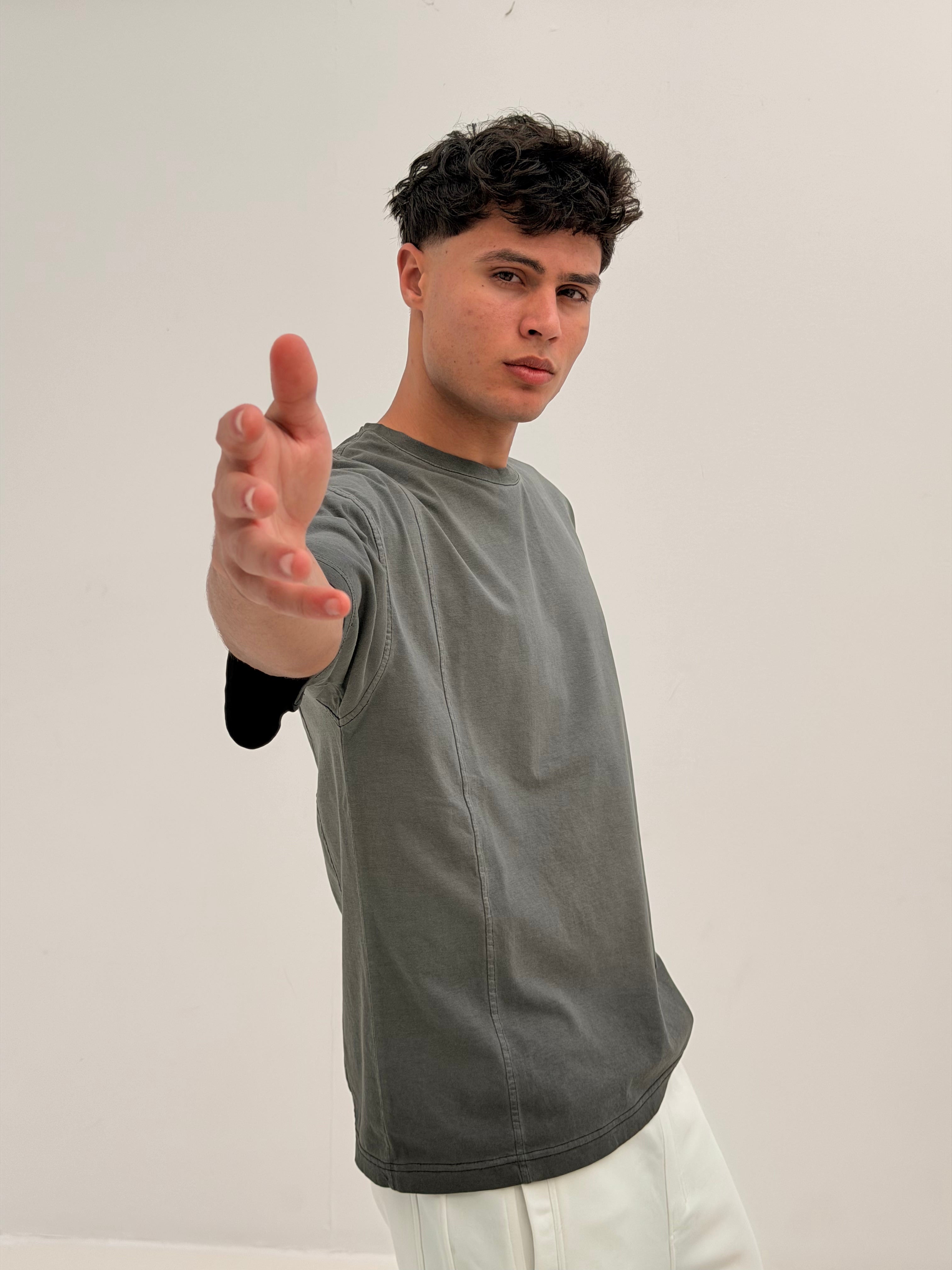 OVERSIZED SIDE LINE TEE BASIC - WASHED GREY