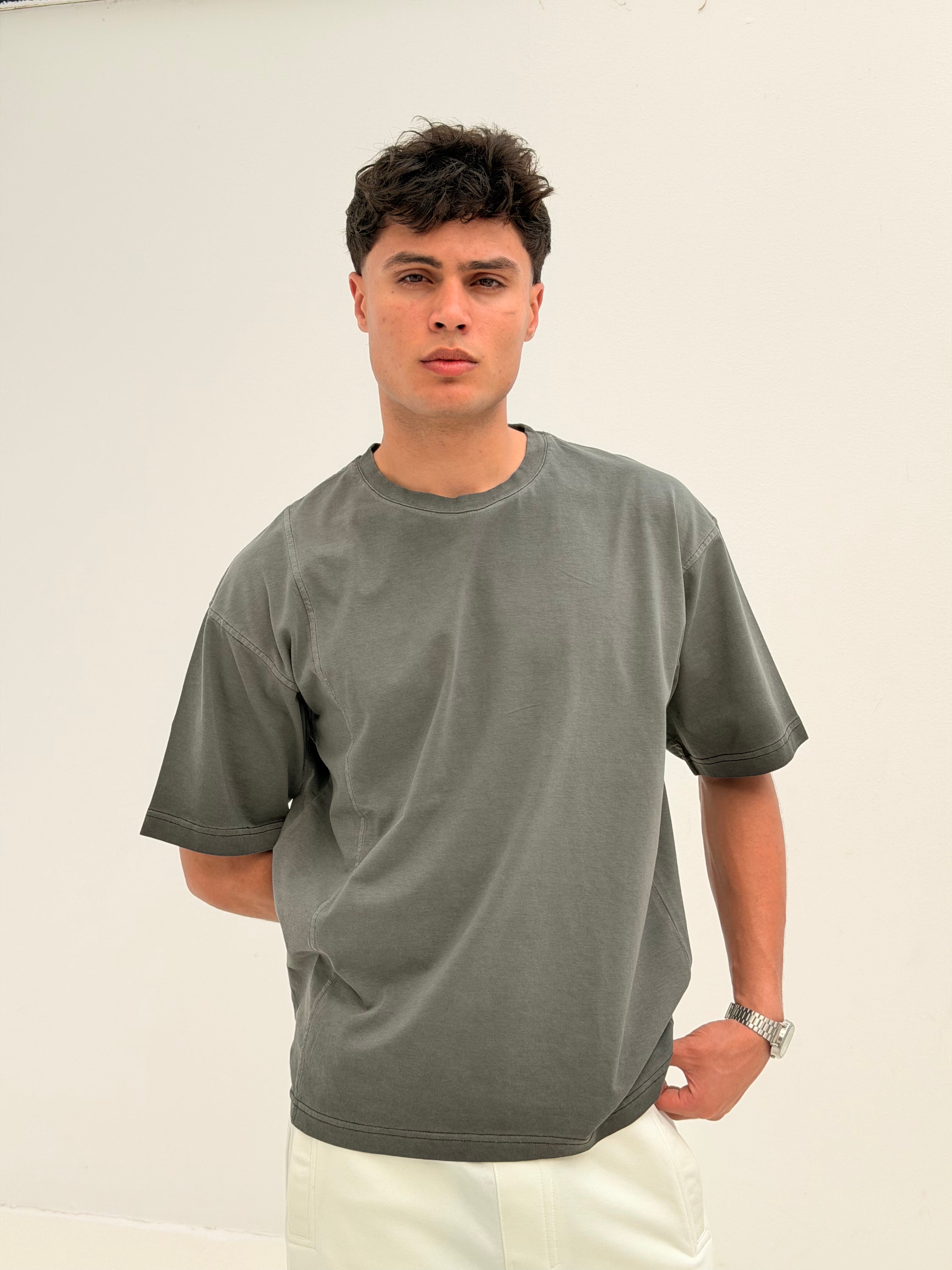 OVERSIZED SIDE LINE TEE BASIC - WASHED GREY