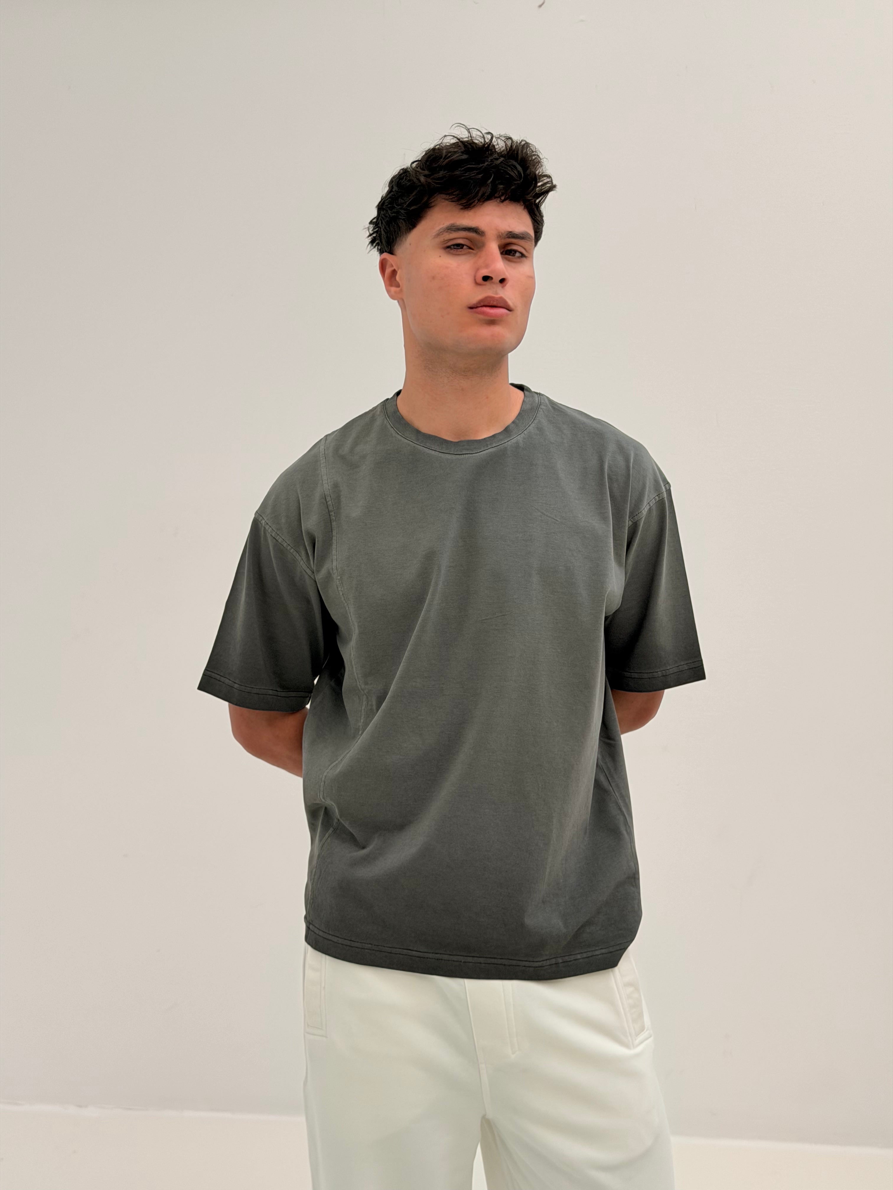 OVERSIZED SIDE LINE TEE BASIC - WASHED GREY