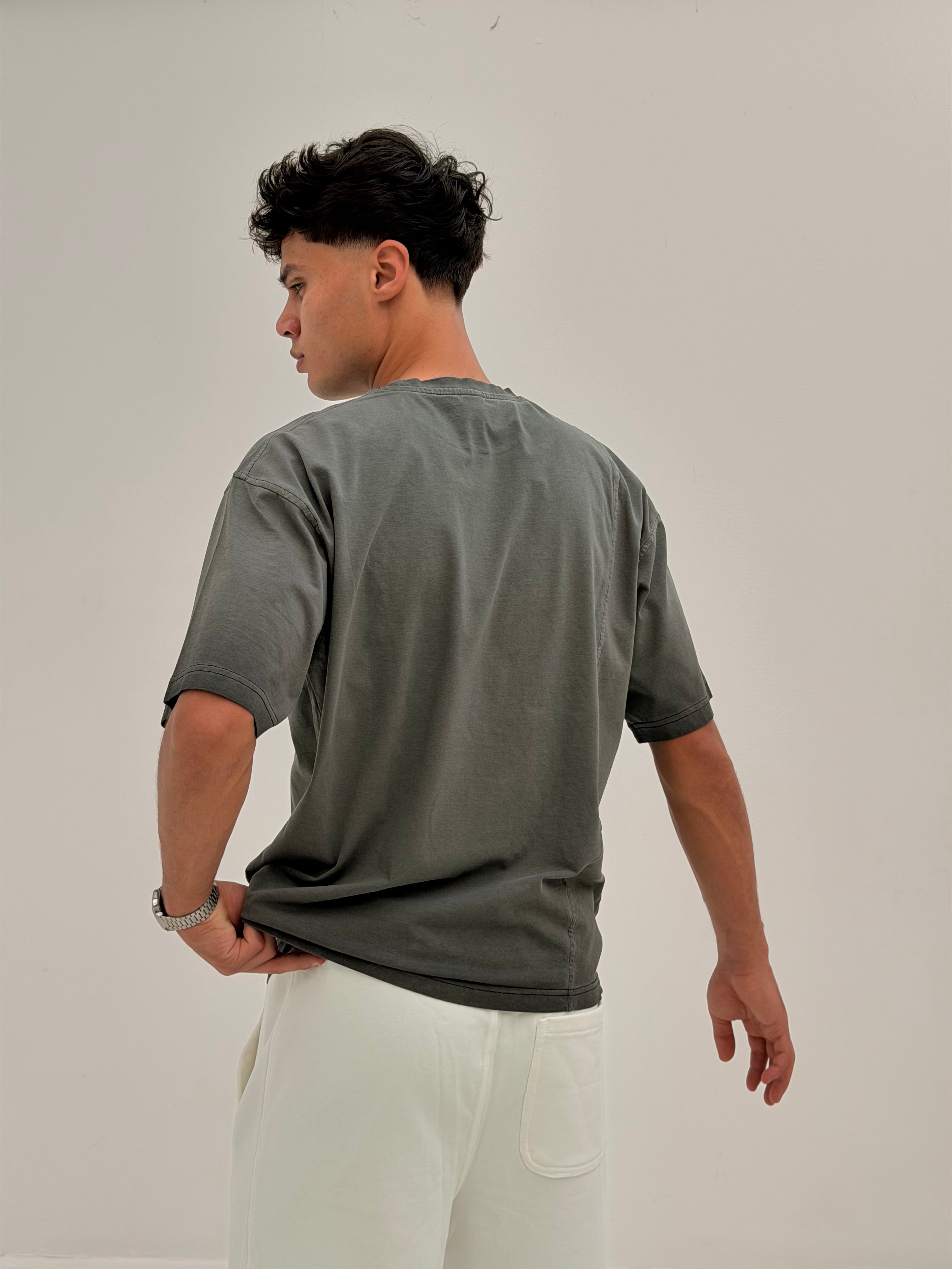 OVERSIZED SIDE LINE TEE BASIC - WASHED GREY