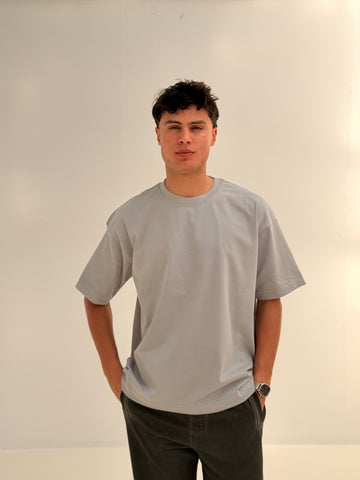 OVERSIZED BACK LINE TEE BASIC - LGHIT GREY