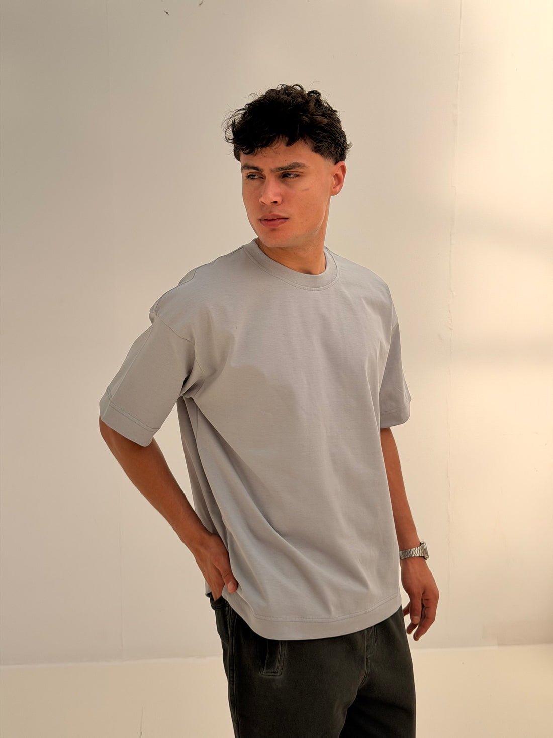 OVERSIZED BACK LINE TEE BASIC - LGHIT GREY