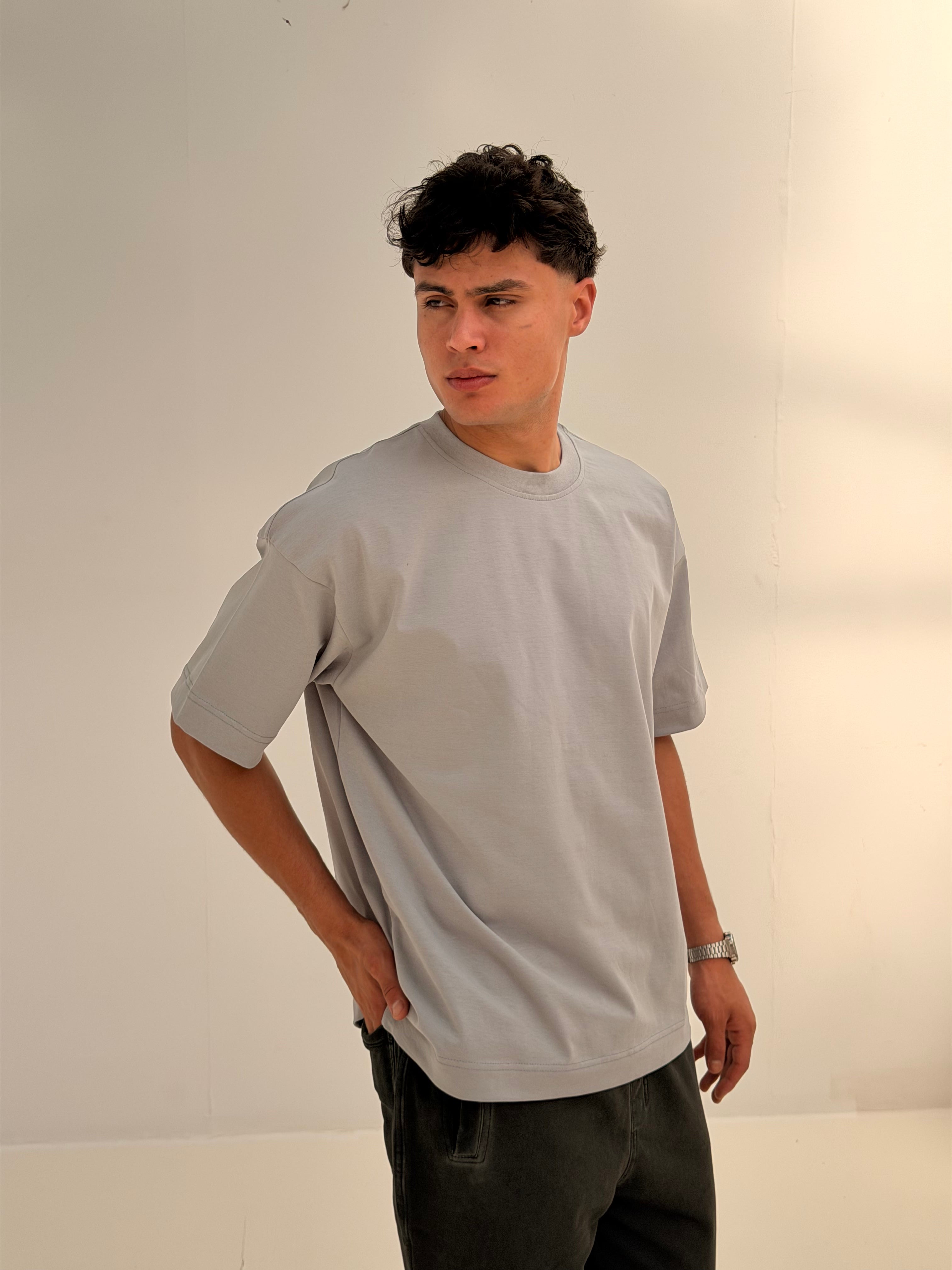 OVERSIZED BACK LINE TEE BASIC - LGHIT GREY