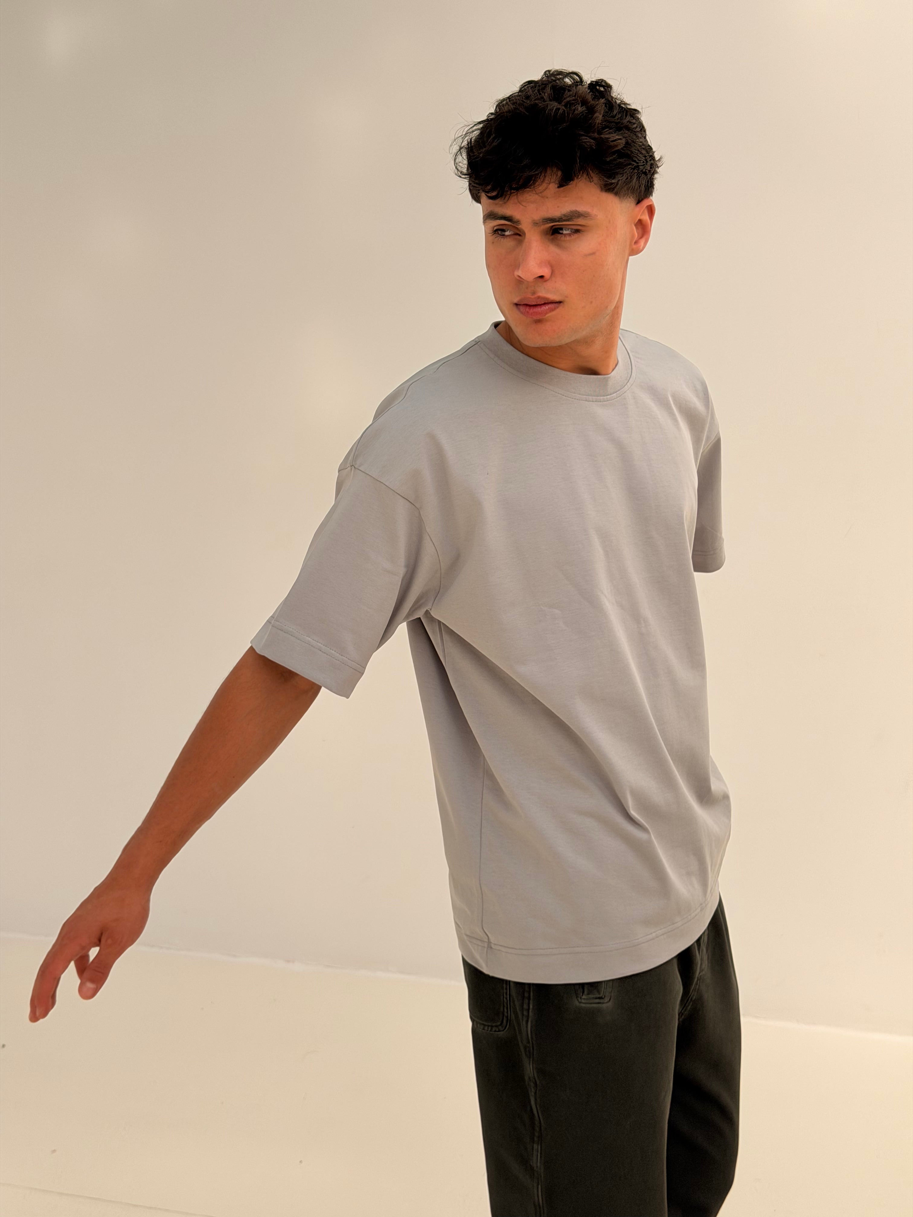 OVERSIZED BACK LINE TEE BASIC - LGHIT GREY