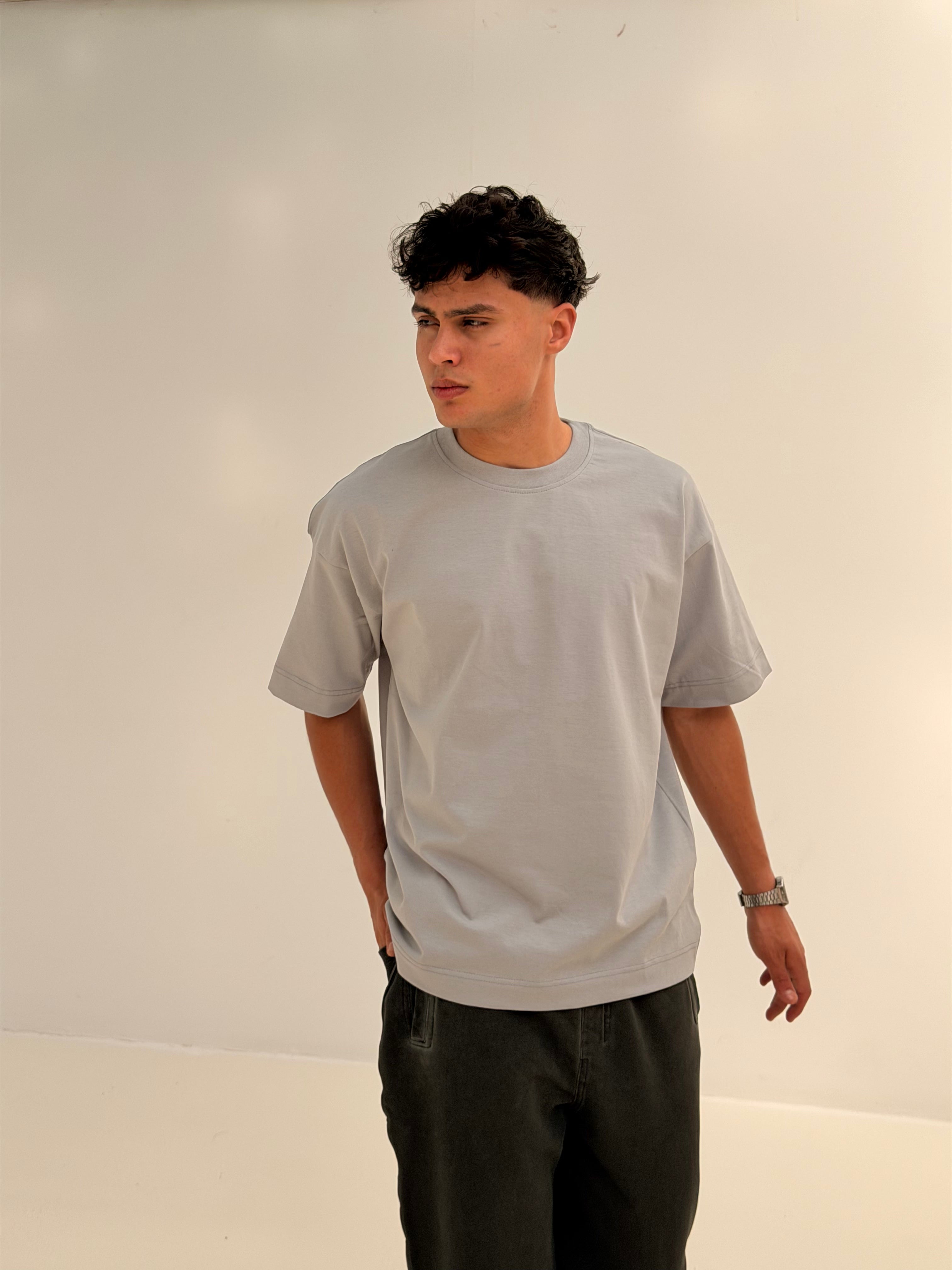 OVERSIZED BACK LINE TEE BASIC - LGHIT GREY