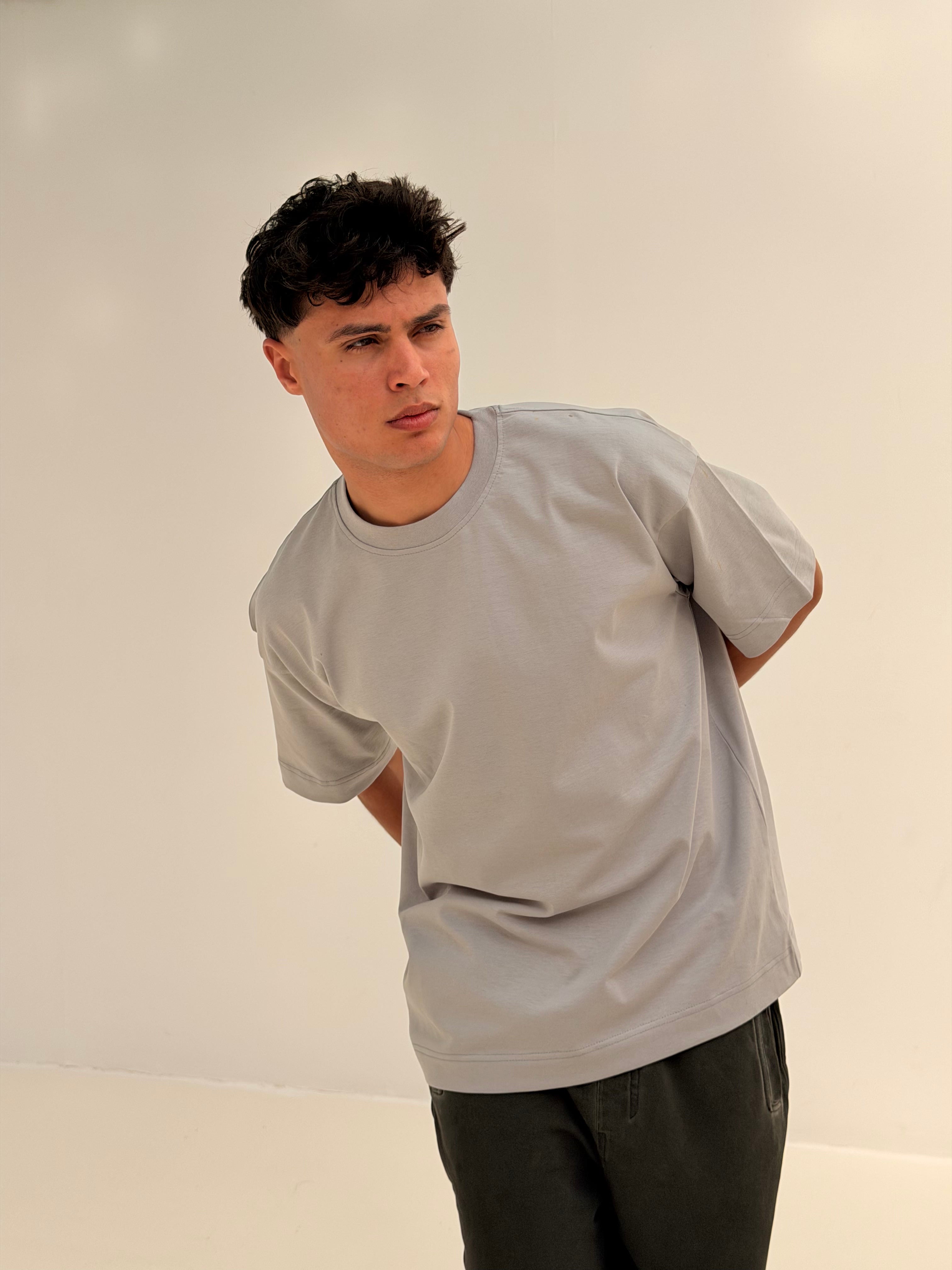 OVERSIZED BACK LINE TEE BASIC - LGHIT GREY