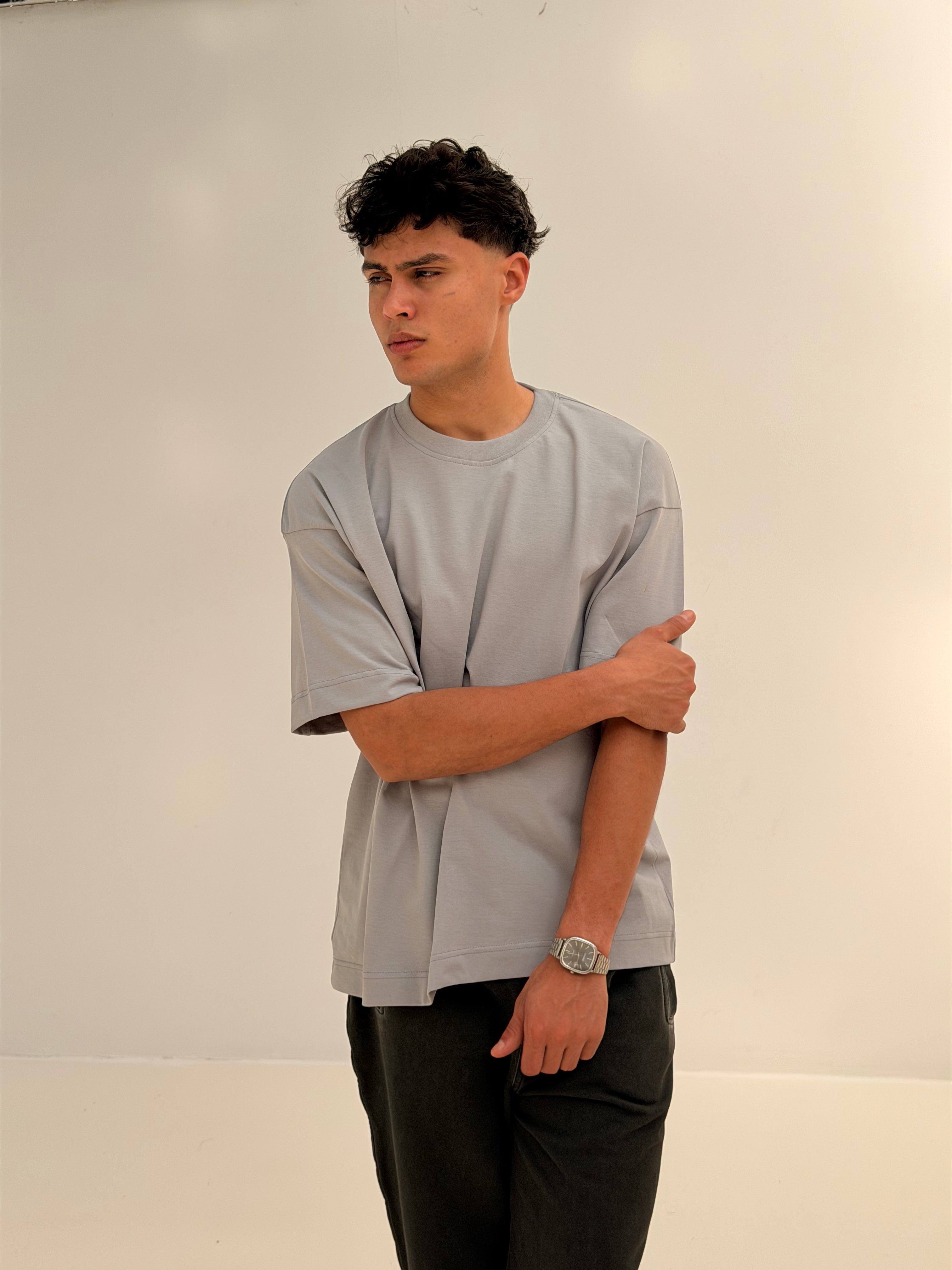 OVERSIZED BACK LINE TEE BASIC - LGHIT GREY