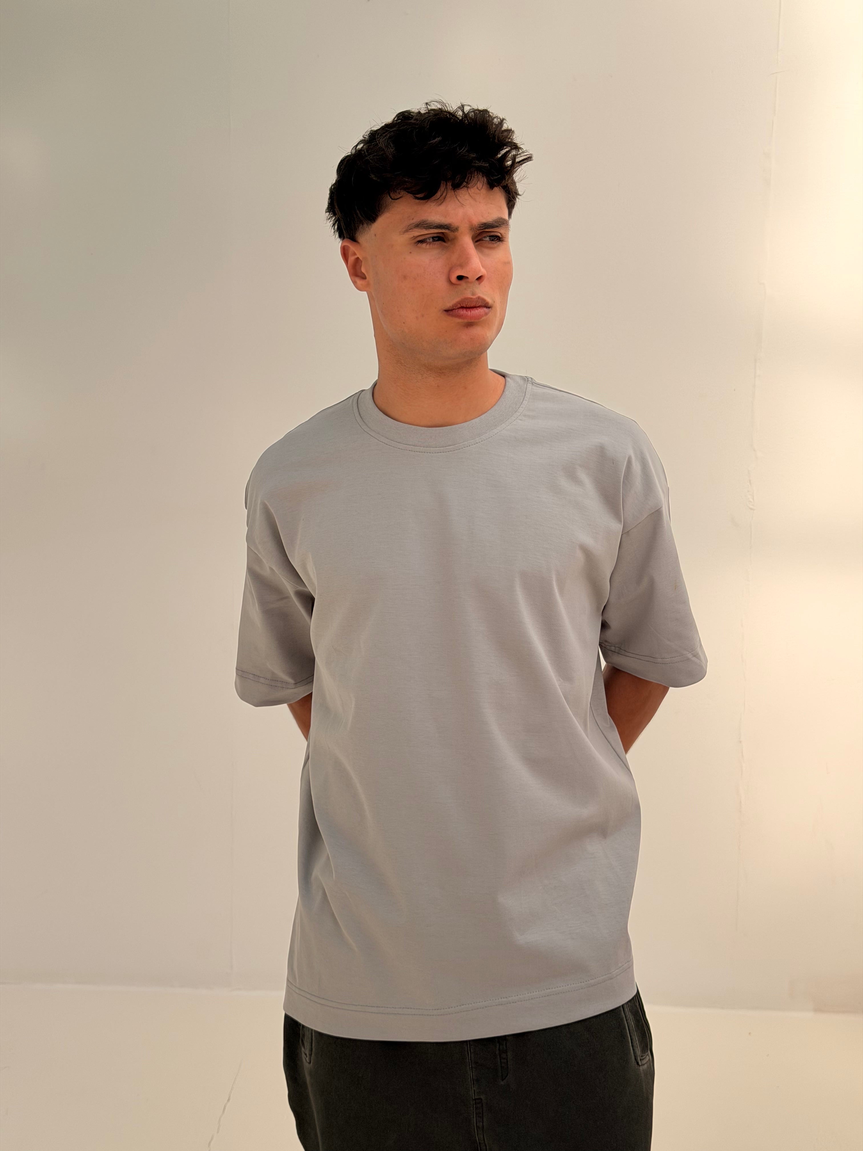 OVERSIZED BACK LINE TEE BASIC - LGHIT GREY